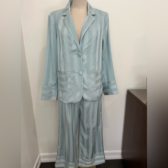 Vera & Lucy Pants - VERA & LUCY - Mint Striped Silky Trouser & Blazer Suit Size S